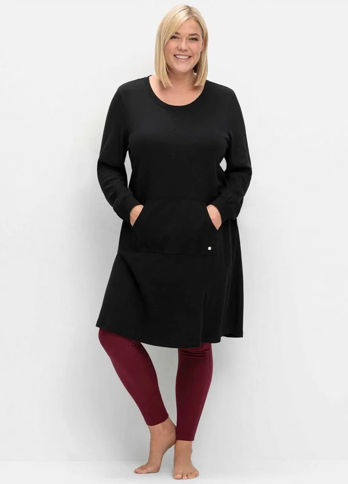 sheego sheego Jerseykleid Sweatkleid Langarm, Schwarz, – Produktbild 1 von 3