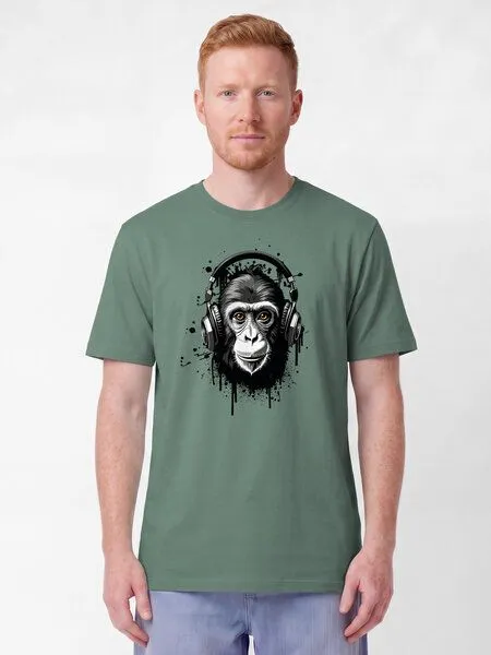 watapparel watapparel T-Shirt Unisex Affe hört Musik, Green bay, – Produktbild 2 von 3