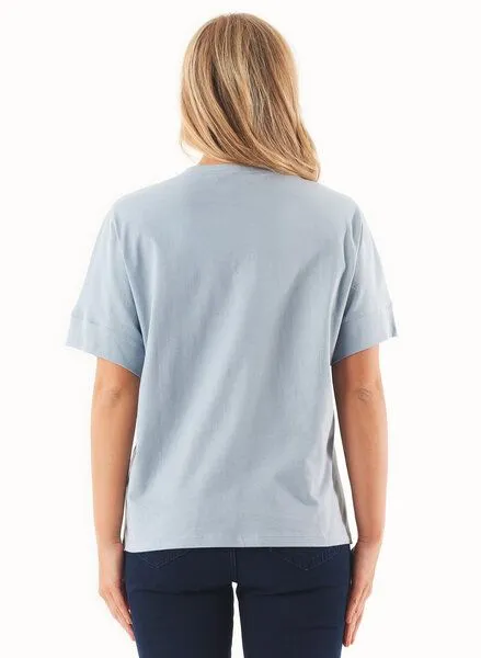 ORGANICATION ORGANICATION T-Shirt aus Bio-Baumwolle mit Print, Blau(dusty blue), – Produktbild 4 von 4
