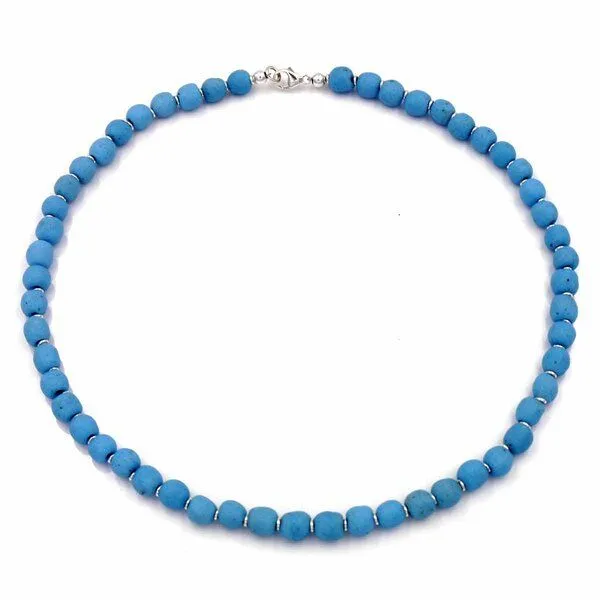 Mekhada Mekhada Halskette mit Silber und Perlen aus Recycling Glas, 46 cm, Blau, – Produktbild 1 von 2
