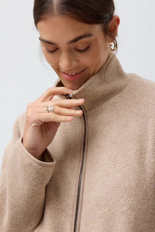 People Wear Organic People Wear Organic Fleecejacke Beige Mélange GOTS zertifiziert, Braun, – Produktbild 3 von 5