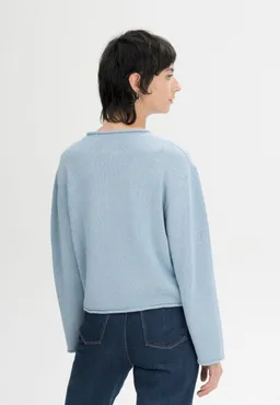 MELA MELA Damen vegan Strickpullover Mit Umgeschlagenem Saum Geetha Salty Blue Melange – Produktbild 1 von 1