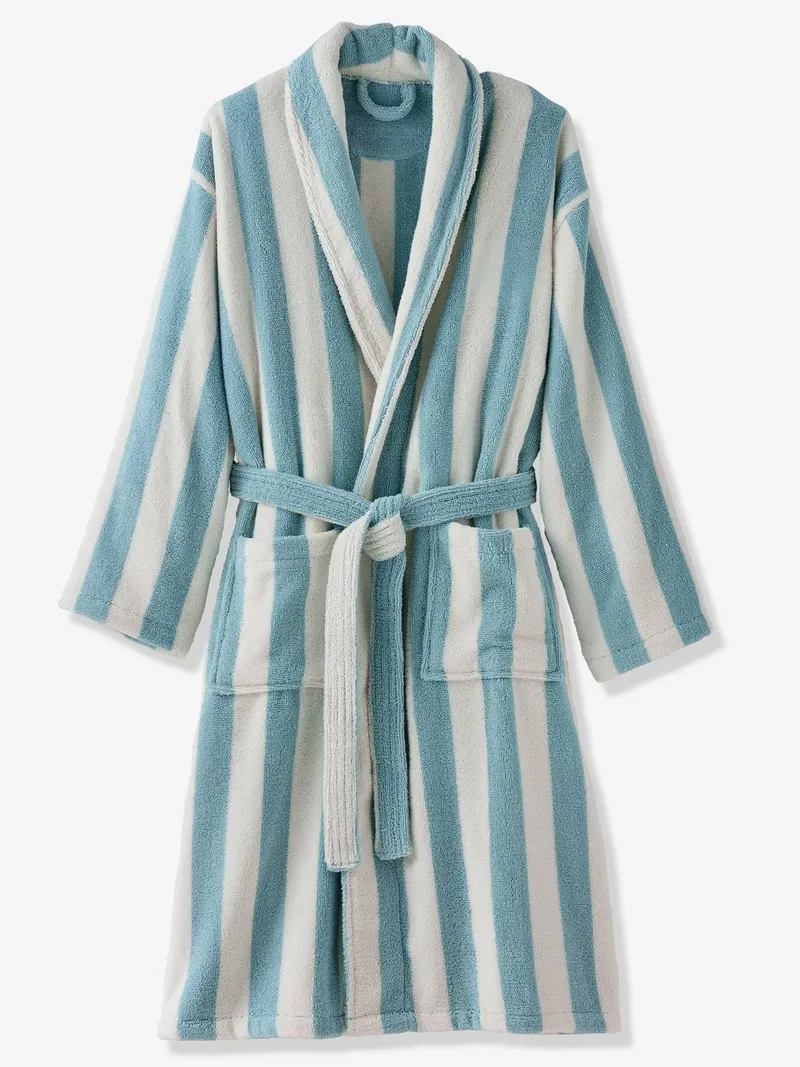 Vertbaudet Damen/Herren Bademantel STRANDKORB Capsule FAMILY personalisierbar, Blau gestreift, – Produktbild 2 von 4