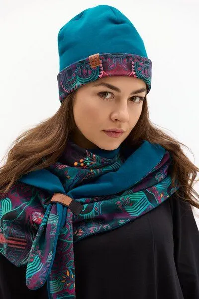 KOKOworld Mütze Twins – Klassische Beanie – Beidseitig – Warm – Fair produziert in EU – KOKOworld, Petrol amanay (mehrfarbig), – Produktbild 2 von 4