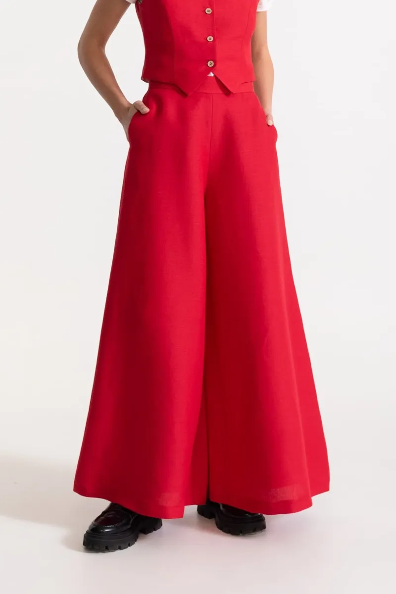 De IONESCU De IONESCU Damen vegan Hose Palazzo Leinen, Rot, – Produktbild 2 von 2
