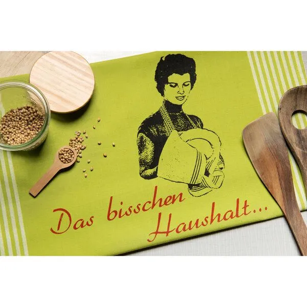 Hirschkind Hirschkind Bio & Fair-Trade-Geschirrtuch "Das bisschen Haushalt...", Hellgrün, – Produktbild 1 von 2