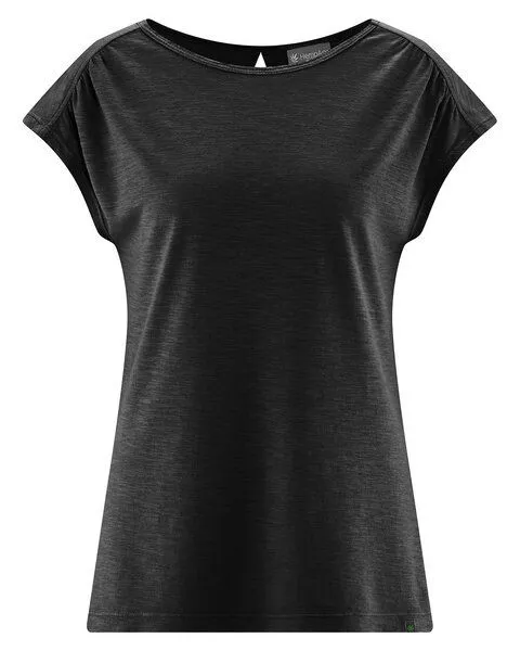 HempAge HempAge Damen T-Shirt mit rückseitigem Cut Out Hanf/Biobaumwolle, Black(schwarz), – Produktbild 1 von 4
