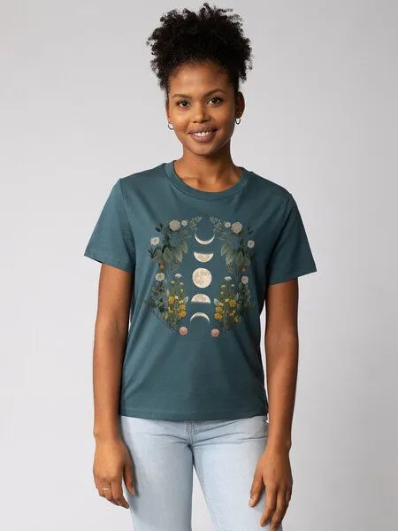 watapparel watapparel T-Shirt Frauen Moonphases & Flowers, Stargazer, – Produktbild 1 von 3