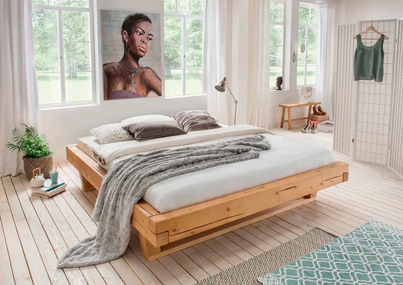 OTTO home Massivholzbett Ultima, hohe Belastbarkeit, Futonbett ohne Kopfteil (3-tlg), aus Eiche oder Fichte, FSC-zertifiziert, in vielen Breiten, Beige, – Produktbild 3 von 8