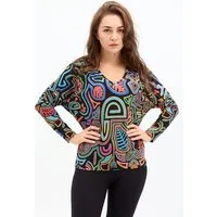 KOKOworld Bluse Saja Longsleeve – Viskose farbenfroher KOKOworld Print weiter Schnitt V-Ausschnitt – perfekt für Yoga – Fair produziert, Yala (mehrfarbig), – Produktbild 1 von 1