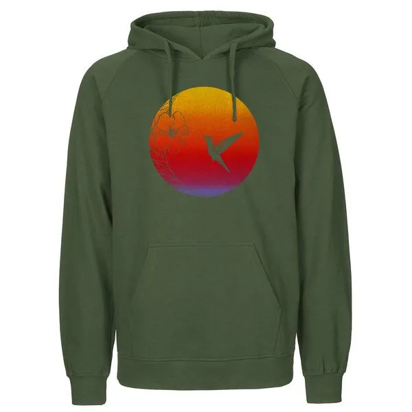 HANDGEDRUCKT HANDGEDRUCKT "Kolibri" Männer Hoody aus reiner Biobaumwolle (kbA), Military, – Produktbild 1 von 2