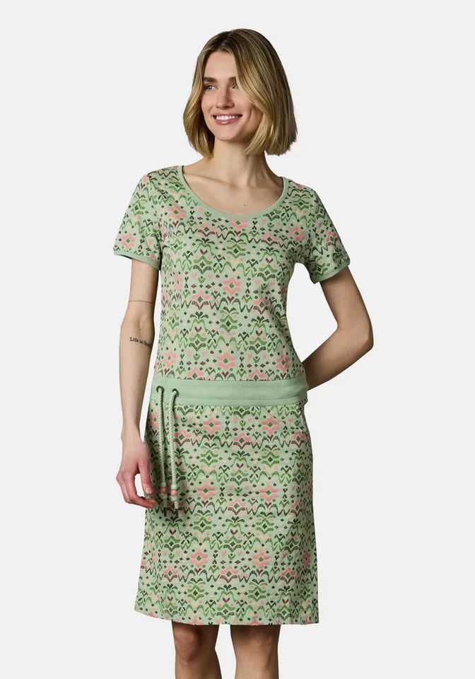 ragwear ragwear Minikleid Baomi Print YOUMODO Gemustertes kurzes Sommerkleid mit Taillenkordel, Grün, – Produktbild 1 von 5