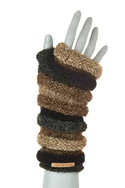 short'n'pietz short'n'pietz Schurwollhandstulpen in Streifenmuster, handgestrickt, Schwarz antikbraun, – Produktbild 1 von 2