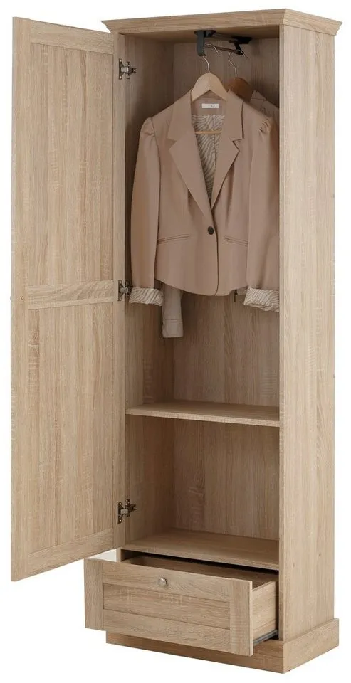 OTTO home Garderobenschrank Binz Flurschrank mit 1 Tür, 1 Schublade und ausziehbare Kleiderstange 1 verstellbarer Einlegebode, Metallknopfgriffe, Höhe 180 cm, Beige, – Produktbild 5 von 5