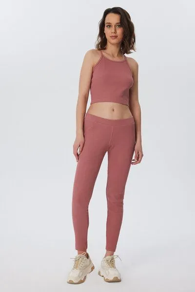 Leela Cotton Leela Cotton Damen Ripp Crop Top Bio-Baumwolle, Dunkelmauve-072, – Produktbild 4 von 4