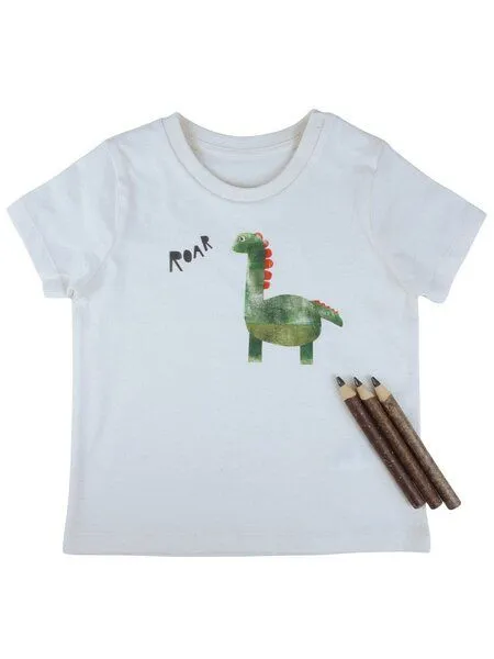 MelaDi Meladi Kinder Baby-Shirt aus Biobaumwolle - Dinosaurier auf Natural Raw – Produktbild 1 von 4
