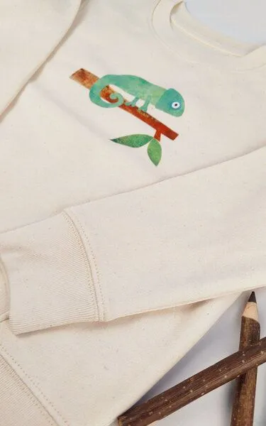 MelaDi Meladi Kinder Sweater aus Biobaumwolle - Chamäleon auf Natural White, White, – Produktbild 2 von 6