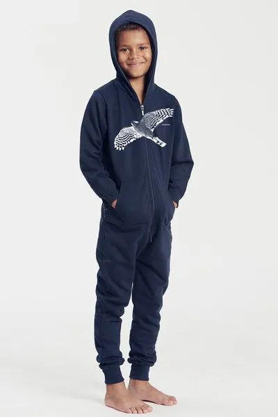 Peaces.bio - handbedruckte Biomode Peaces.bio - handbedruckte Biomode Jumpsuit Sperber Kinder, Navy, – Produktbild 1 von 4