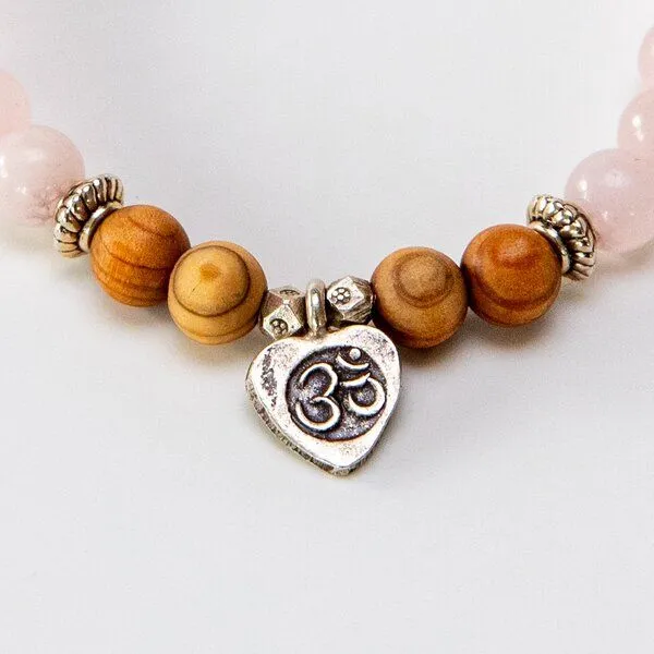 Divasya Divasya Armband "OM Love" aus echten Natursteinen & Sandelholz mit 925 Silber, Rosa, – Produktbild 3 von 3