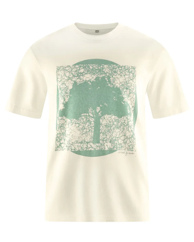 HempAge Hempage Herren vegan Bedrucktes T-Shirt In Naturfarbe, Grün, – Produktbild 1 von 2