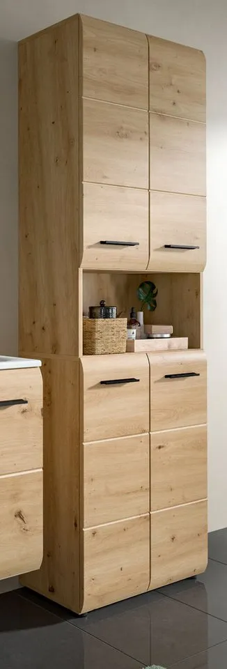 Inn.Furn Hochschrank Cover (Badschrank in Eiche Artisan, 4-türig, 60 x 185 cm) mit viel Stauraum, Beige, – Produktbild 3 von 5