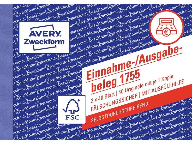 Avery Zweckform Avery Zweckform Formularbuch '1755' Einnahme-/Ausgabebeleg ECF, DIN A6 – Produktbild 1 von 1