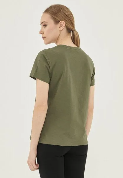 ORGANICATION ORGANICATION Damen Basic T-Shirt aus Bio-Baumwolle, Khaki, – Produktbild 4 von 4
