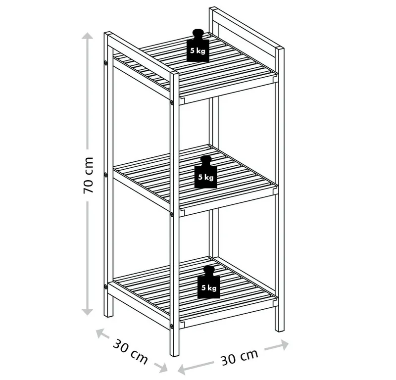 Kesper Kesper Ablageregal Regal mit 3 Ablagen, Bambus, FSC, 1-tlg., Beige, – Produktbild 4 von 4