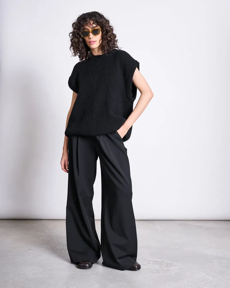 JAN N JUNE JAN 'N JUNE Damen vegan Hose Weit Giza Schwarz, Schwarz, – Produktbild 1 von 2