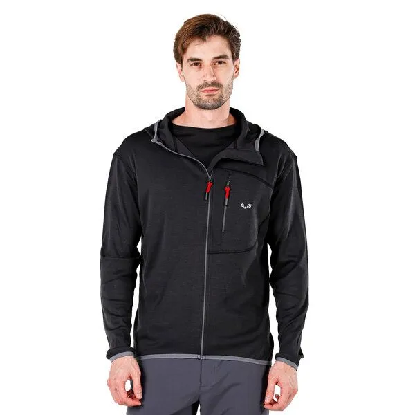 Woolona Woolona Hoodie - MAESTRO - 100% Merinowolle (Zip), Schwarz, – Produktbild 3 von 4
