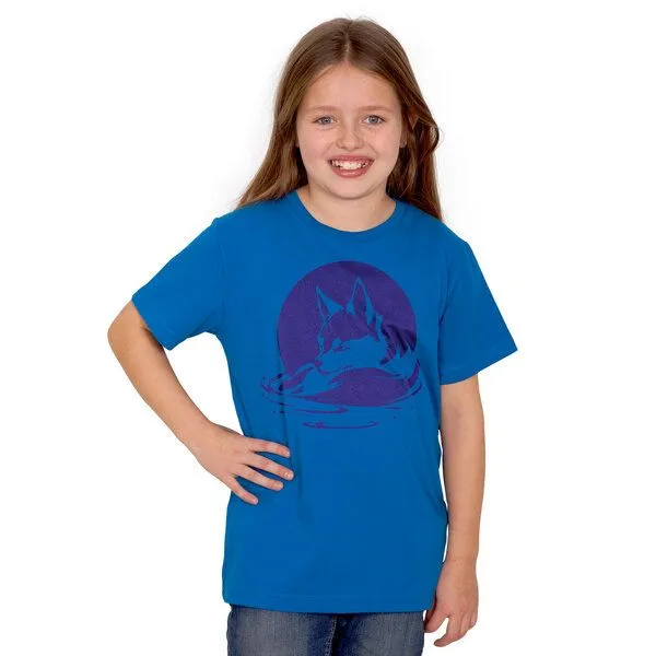 HANDGEDRUCKT HANDGEDRUCKT "Wolf" Kinder T-Shirt aus Biobaumwolle (kbA), Brightblue, – Produktbild 1 von 3