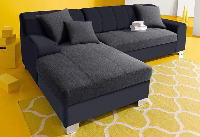 DOMO collection Ecksofa TURAH 239x152 cm, inkl. Zierkissen, moderne Steppung, wahlw. mit Bettfunktion, L-Form, Unser Dauertiefpreis, Schwarz, – Produktbild 1 von 5