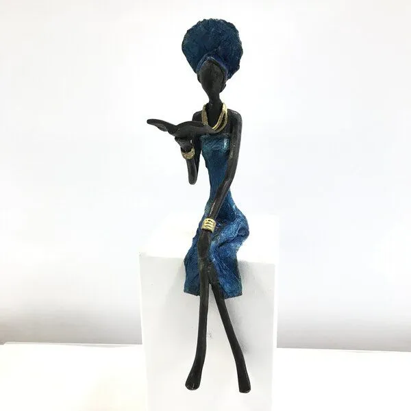 Moogoo Creative Africa Moogoo Creative Africa Bronze-Skulptur "Lesende Frau" 25 cm, Blau2, – Produktbild 1 von 3