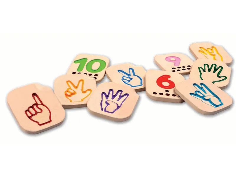 PlanToys PlanToys Zahlenspiel 1-10 Handzeichen aus recyceltem Kautschukholz Maße 6,5 x 8 x 1,2 cm, Natur, mehrfarbig, – Produktbild 1 von 1