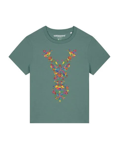 watapparel watapparel T-Shirt Frauen Floral Deer, Green bay, – Produktbild 1 von 3