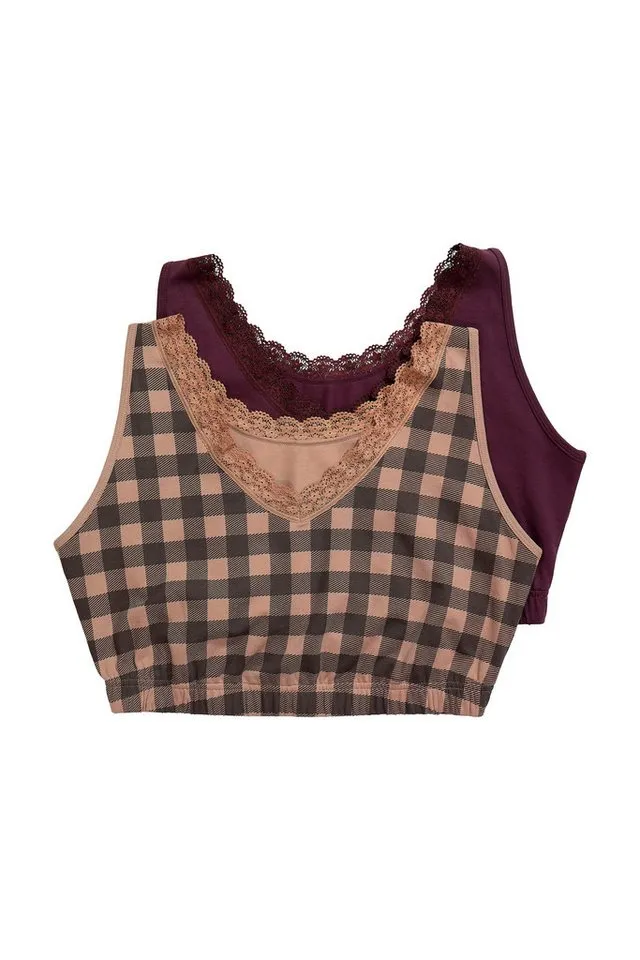Ulla Popken Bustier Bustiers 2er-Pack Ringel/einfarbig Rundhals, Braun|grau, – Produktbild 2 von 4