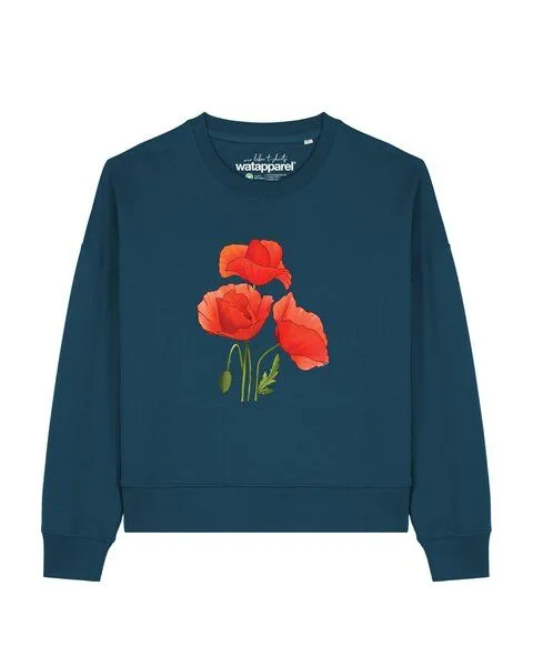 watapparel watapparel Sweatshirt Frauen Poppy Flowers, Deep teal, – Produktbild 1 von 2