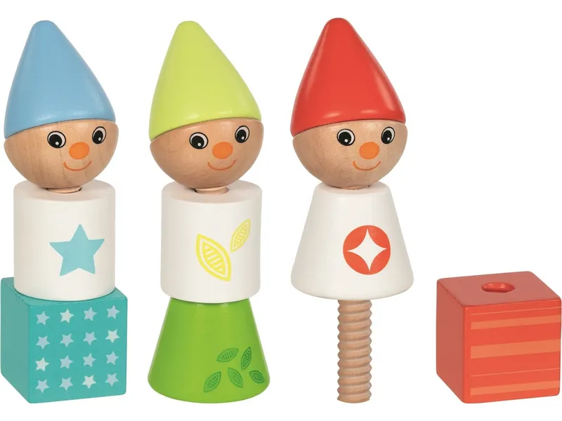 Goki goki Schraubklötze Zwerge aus Holz, 12-teilig, bunt lackiert Höhe 12,7 cm, Durchmesser 4,2 cm, Mehrfarbig, – Produktbild 1 von 2