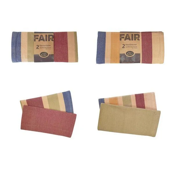 weltPartner Geschirrtücher aus Bio-Baumwolle, 2er-Set (gestreift und uni) von weltPartner, Weinrot (rot), – Produktbild 2 von 3
