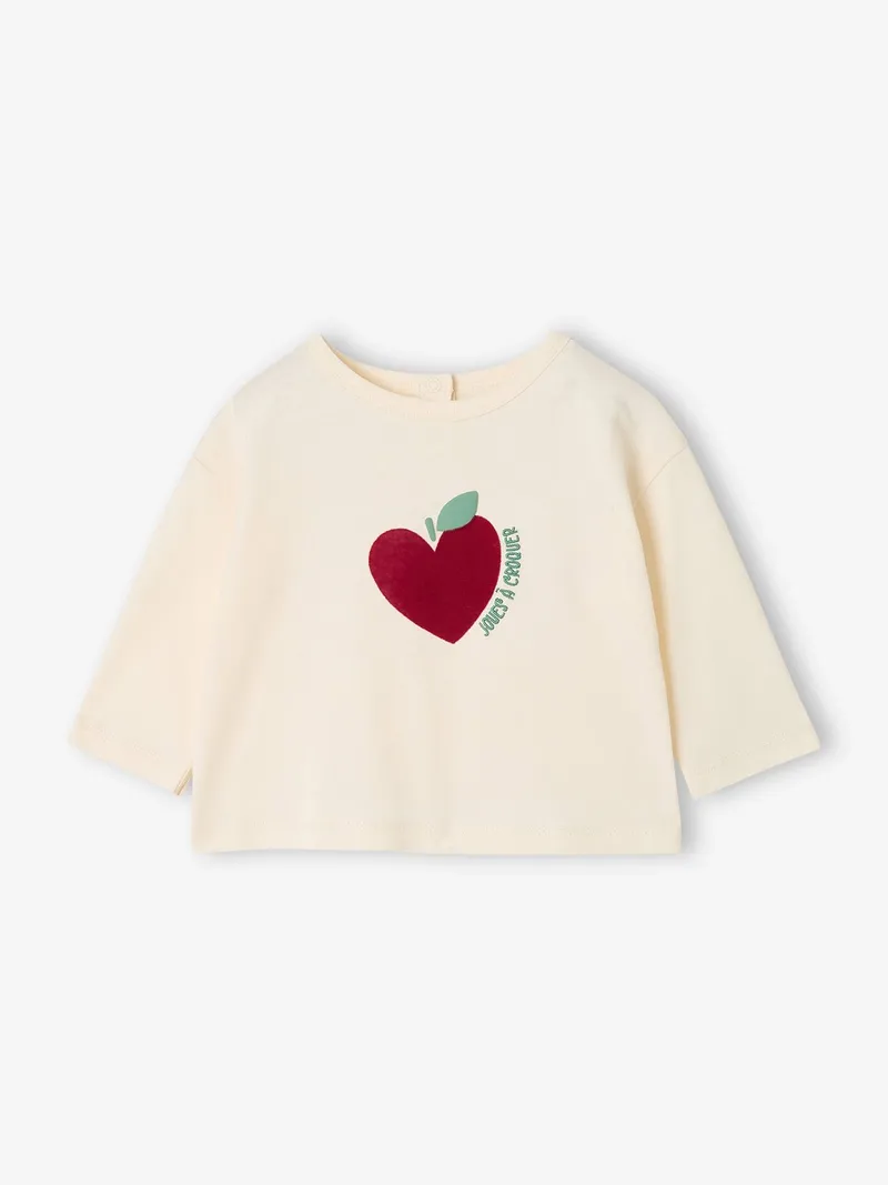Vertbaudet Shirt mit Herzmotiv Baby Mädchen, Wollweiß, – Produktbild 1 von 3