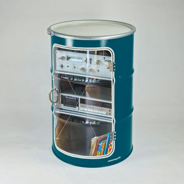 Lockengelöt Lockengelöt HiFi Vitrine aus einem Hamburger Ölfass, Ozeanblau (gepulvert), – Produktbild 3 von 3