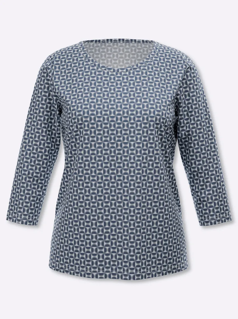 Witt Print-Shirt rauchblau-ecru-bedruckt, Rauchblau-ecru-bedruckt, – Produktbild 1 von 2
