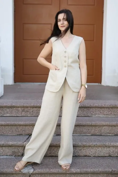 Amber Linen Amber Linen Damen vegan Set Weste Und Hose Cremona Pale Sand, Beige, – Produktbild 2 von 2