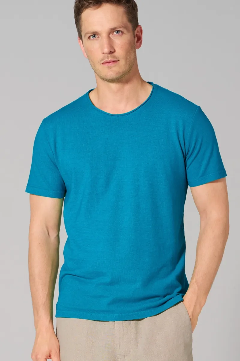 HempAge Hempage Herren vegan T-Shirt Mit Gerolltem Saum Azurblau, Blau, – Produktbild 2 von 2