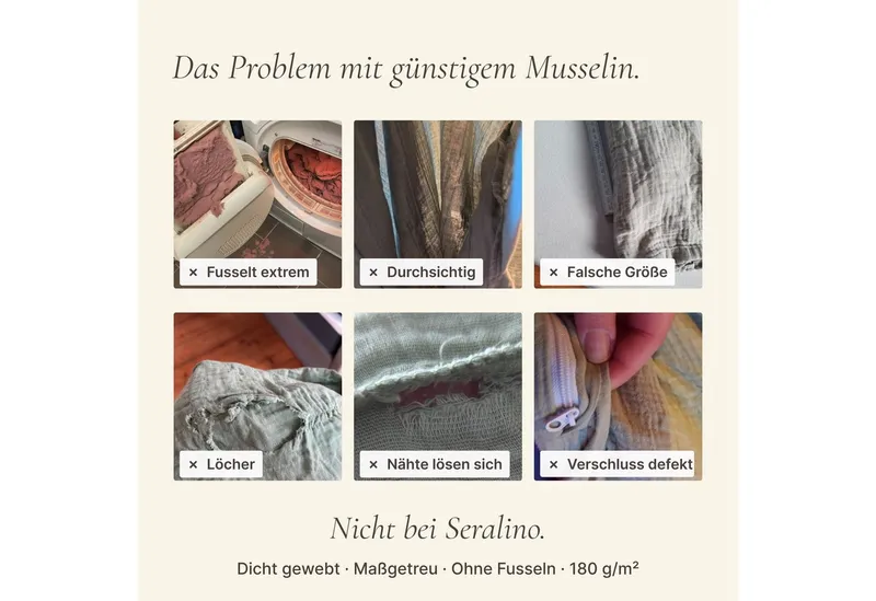 Seralino Kissenbezüge 2er Set aus Musselin (100% Bio Baumwolle) blickdicht, weich, (2 Stück), besonders weich, bügelfrei, formstabil, verdeckter Reißverschluss, Grau, – Produktbild 2 von 5