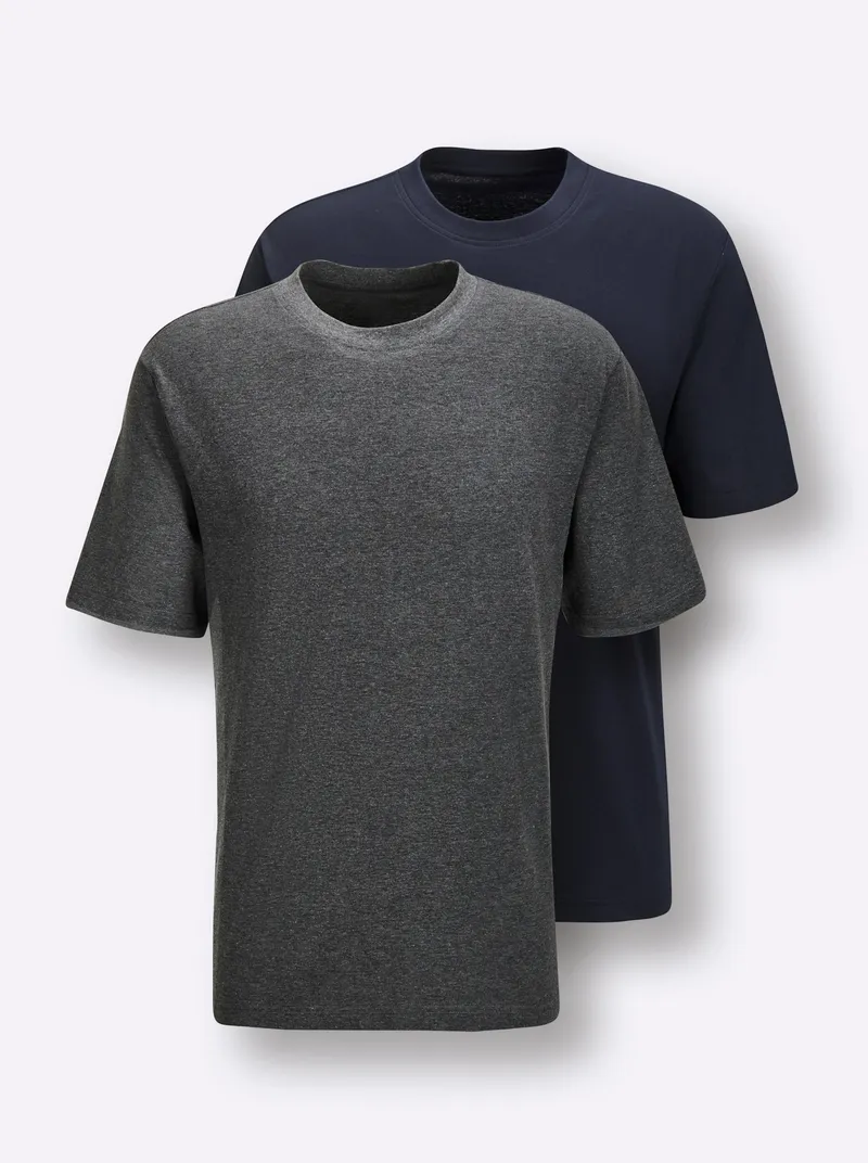 wäschepur men Schlafanzug-Shirt marine + anthrazit-meliert, Marine + anthrazit-meliert, – Produktbild 2 von 3