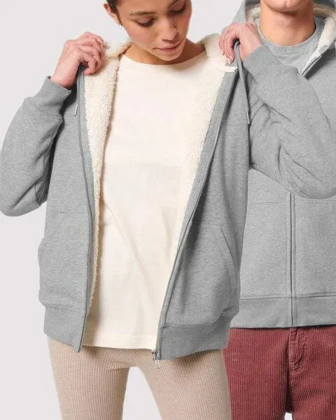 YTWOO YTWOO Sherpa Hoodie, Unisex, Zip-through, nachhaltig, Bio-Baumwolle, Hellgrau meliert, – Produktbild 1 von 3