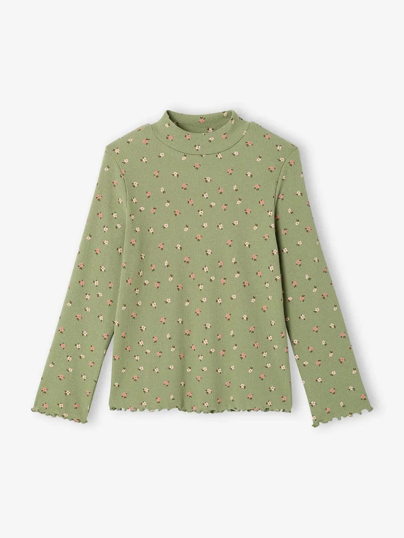 Vertbaudet Unterziehshirt Ripp mit Stehkragen Mädchen, Grün, – Produktbild 1 von 3