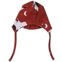 Walkiddy Babymütze GOTS zertifiziert – Bio-Baumwolle, Rot mit Kranichmotiv, Bindebänder, weich & elastisch, bequemer Sitz | Walkiddy – Produktbild 1 von 1