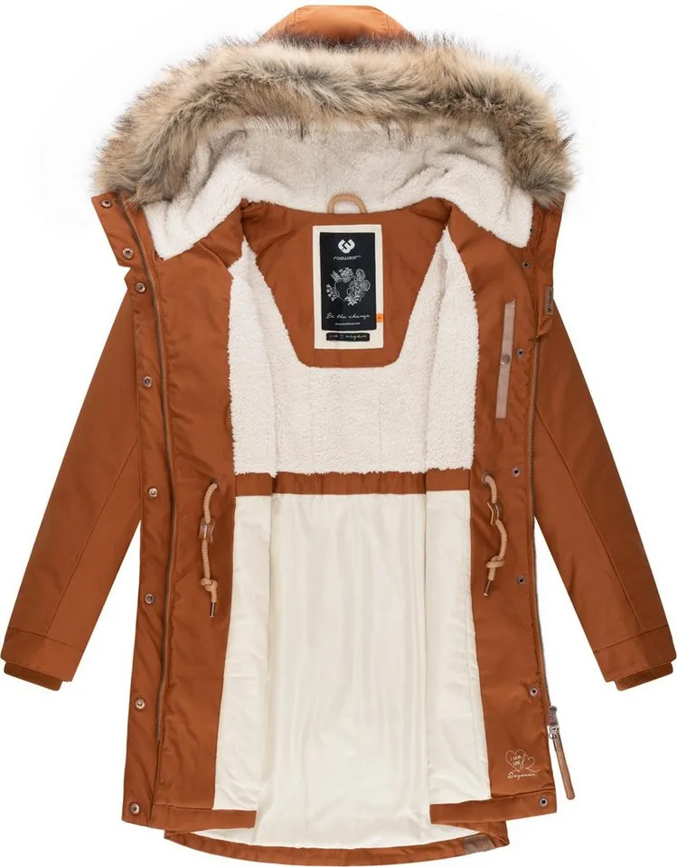 ragwear ragwear Winterjacke Tawny stylischer Winterparka mit großer Kapuze und Kunstfellkragen, Braun, – Produktbild 1 von 4